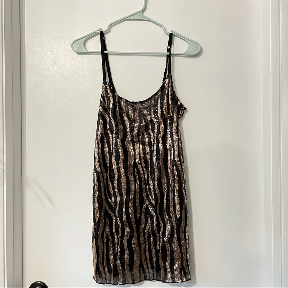 Free People Tiger Print Sequin Slip Black Dress S